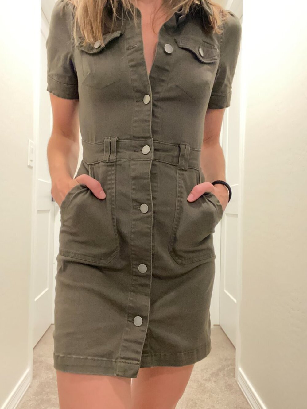 Utility Dress XS Military Olive Green Safari Button Front Mini Dress TinselTown